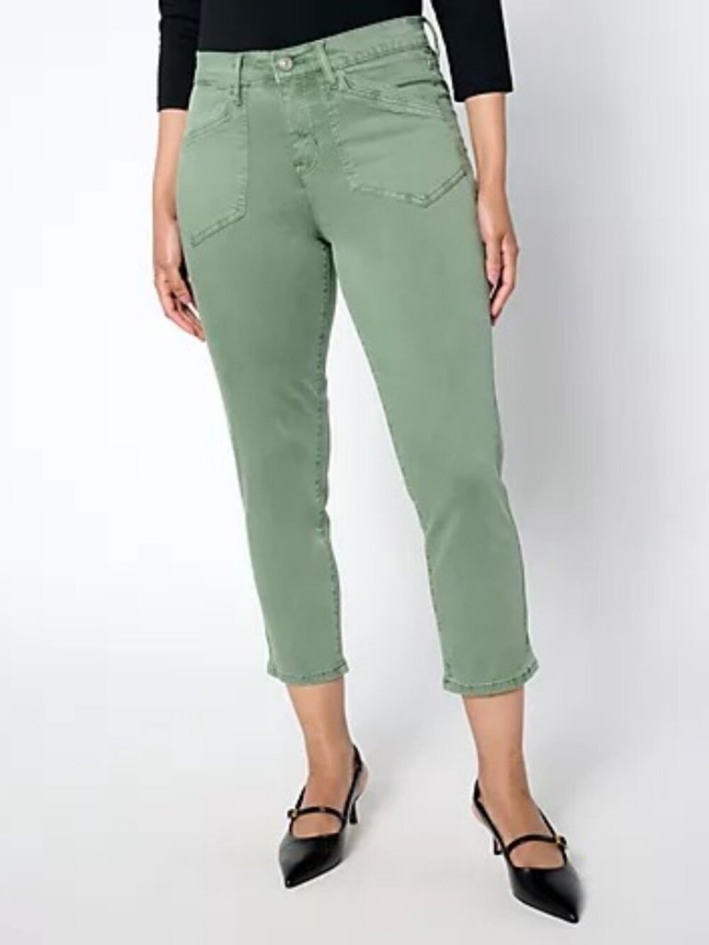 nicole by Nicole Miller Petite Cropped Soho High Rise Jean- Olive Sz 14P a653543